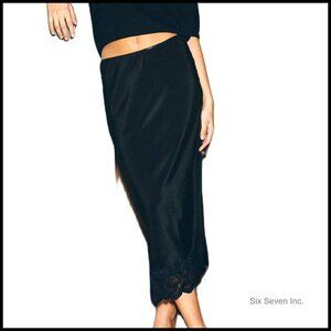 Satin Silk Maxi Skirt Y2K Lace Trim Flowy A-Line Half Slip Underskirt